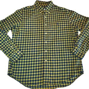 Ralph Lauren Blue Label Men's Long Sleeve Shirt Yellow Blue Plaid Polo Pony XL